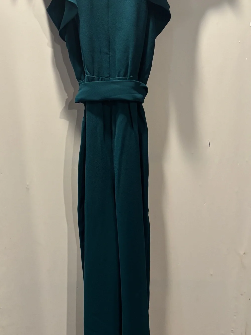 J.Crew Ruffle Sleeve Jumpsuit 365 Crepe Green Teal Wide Leg Size 0